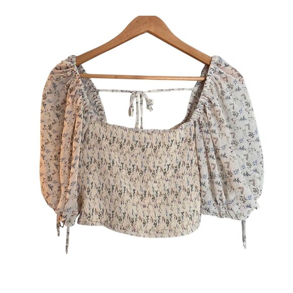 NWT Women's - By Together Smocked Floral Crop Top, Size Medium - Picture 2 of 7